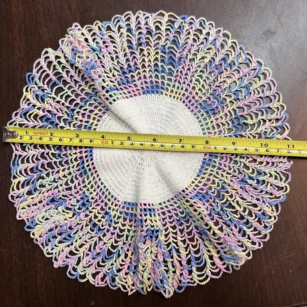 Lot of‎ 4 Vintage Hand Crochet Doilies – Ivory & Pastel Lace Set – Mixed Sizes